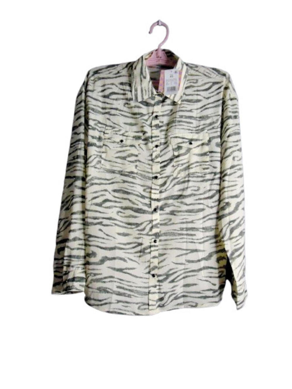 Ascot and Hart Size XS Zebra Stripe Snap Down Blouse Long Sleeve White/Black